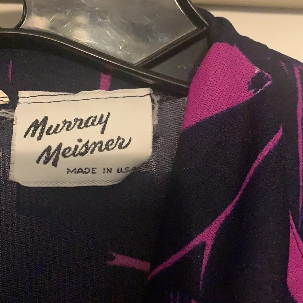 Vintage Murray Meisner Navy Blue Pink Dress‎ Size Large XL 12 14